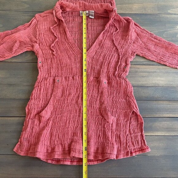 Chico’s Deep V-Neck Sheer Linen Scurunchy Hoodie Legenlook Women's Size 0 (H6) - Picture 12 of 13